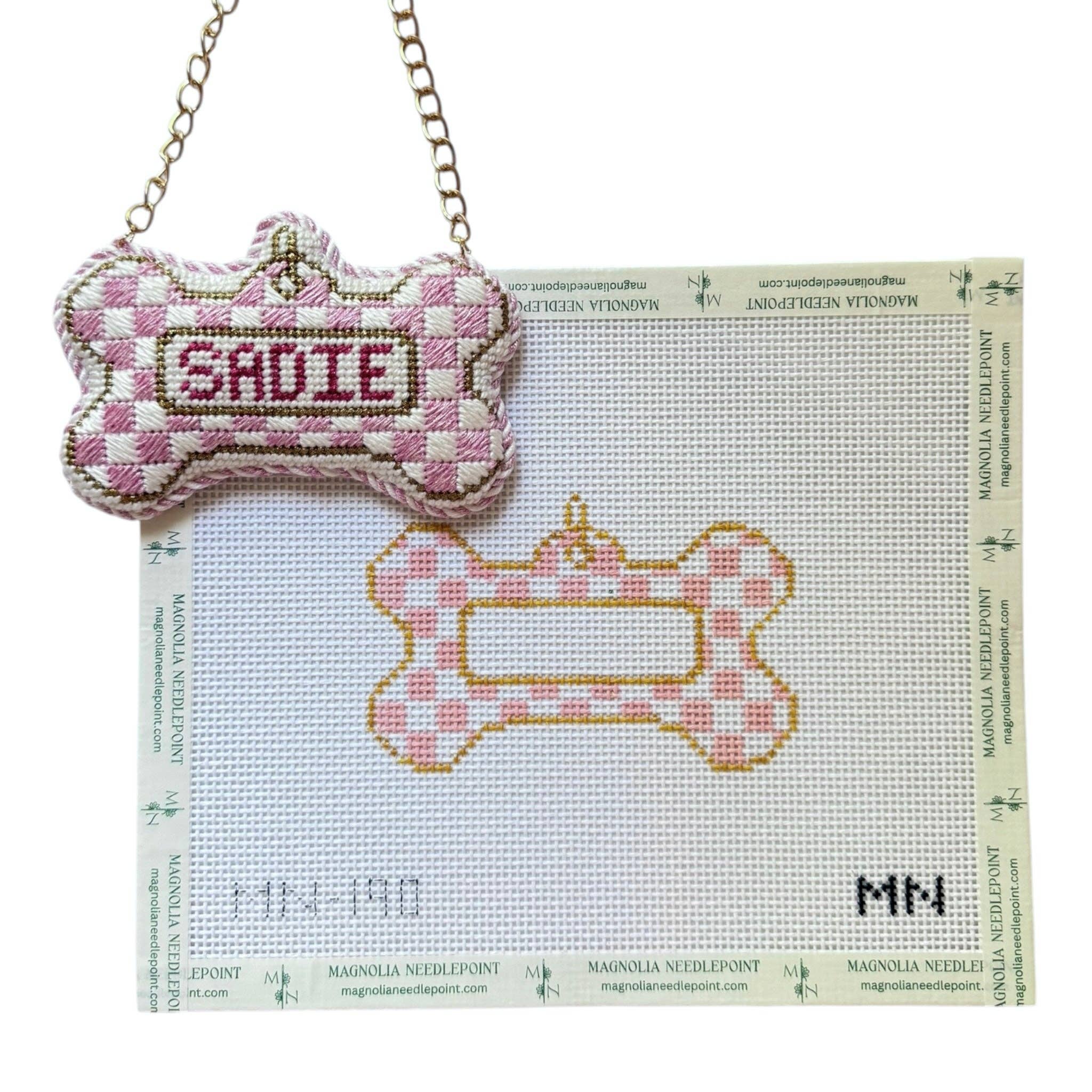 Pink Check Dog Tag Canvas: Add Name
