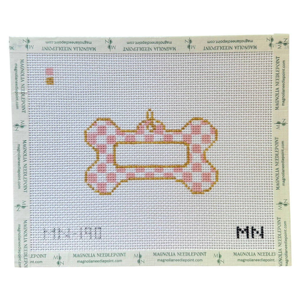 Pink Check Dog Tag Canvas: Add Name