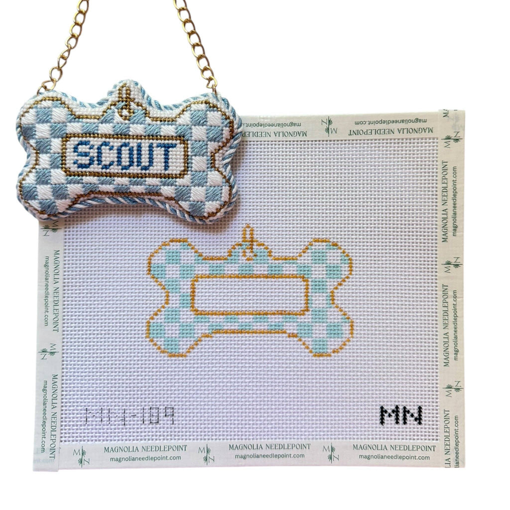 Blue Check Dog Tag Canvas: Add Name