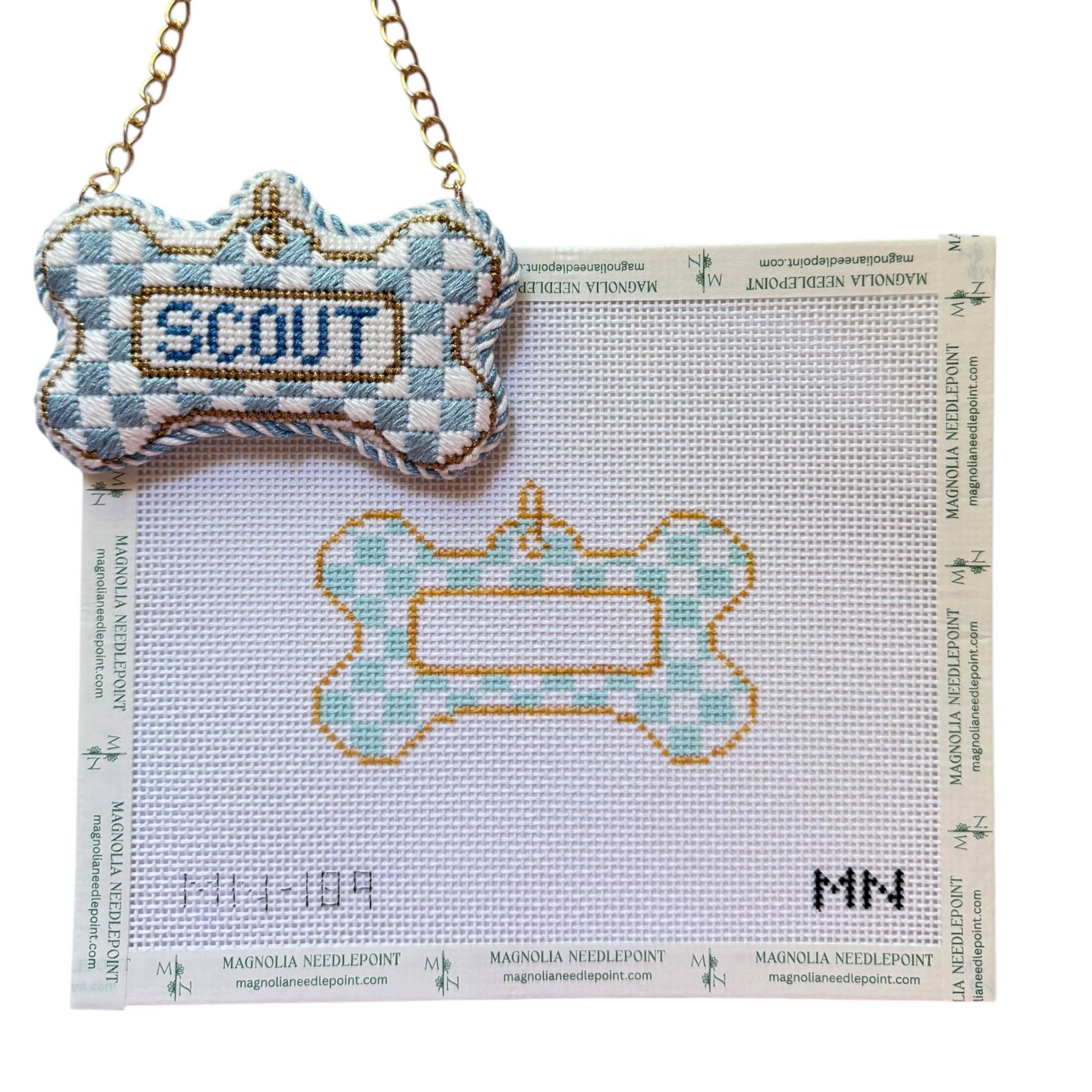 Blue Check Dog Tag Canvas: Add Name